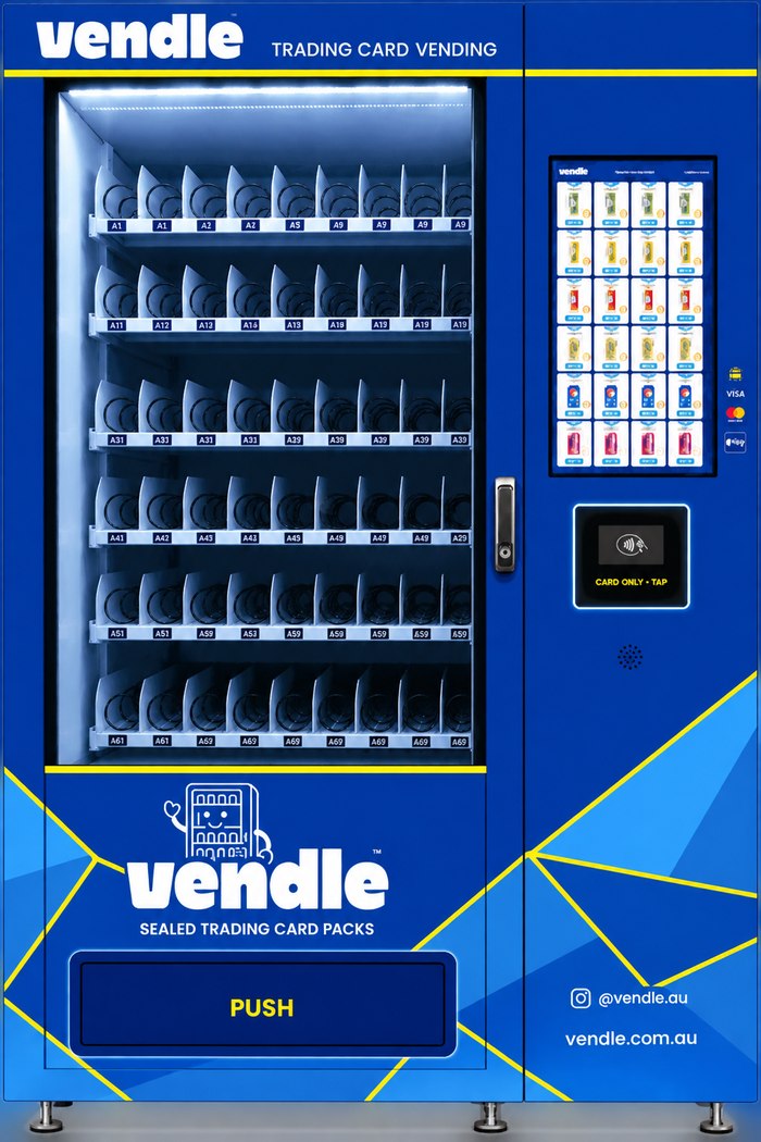 The Vendle WM22 vending machine, in Vendle's signature royal blue wrap